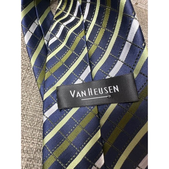 Van Heusen Mens Blue & Green Striped Pattern Neck Tie Suit Formal Work - Picture 3 of 5
